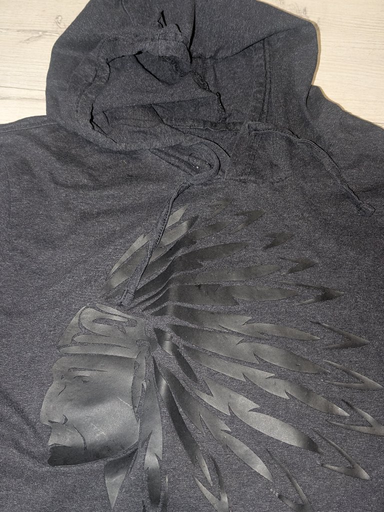 Ring Of Fire Mens Indian Head Black Pullover Distressed Hoodie Shirt Mens M